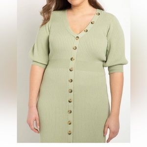 Eloquii Button Detail Ribbed Midi Dress